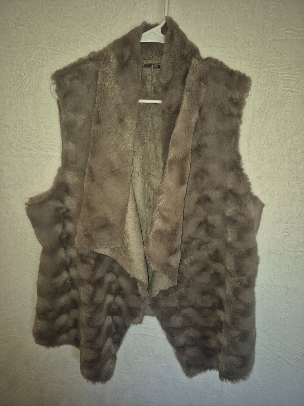 Marc New York Faux Fur Suede Open Vest XL Gray Plush Quiet Luxury Fall Fashion